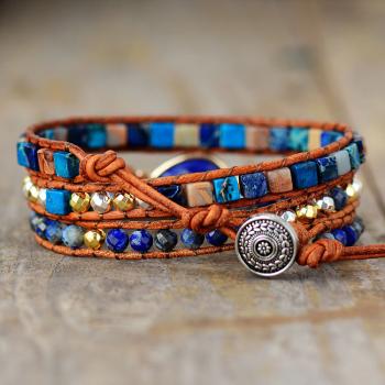 Wickelarmband „Waldlicht“ mit Lapislazuli-Tropfen